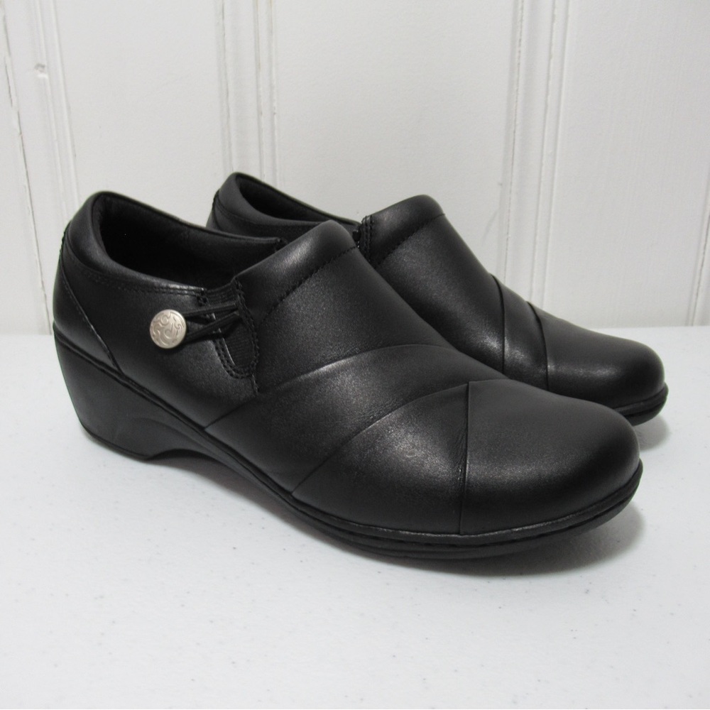 CLARKS Collection Soft Cushion Channing Ann Black Leather Shoes Size 9